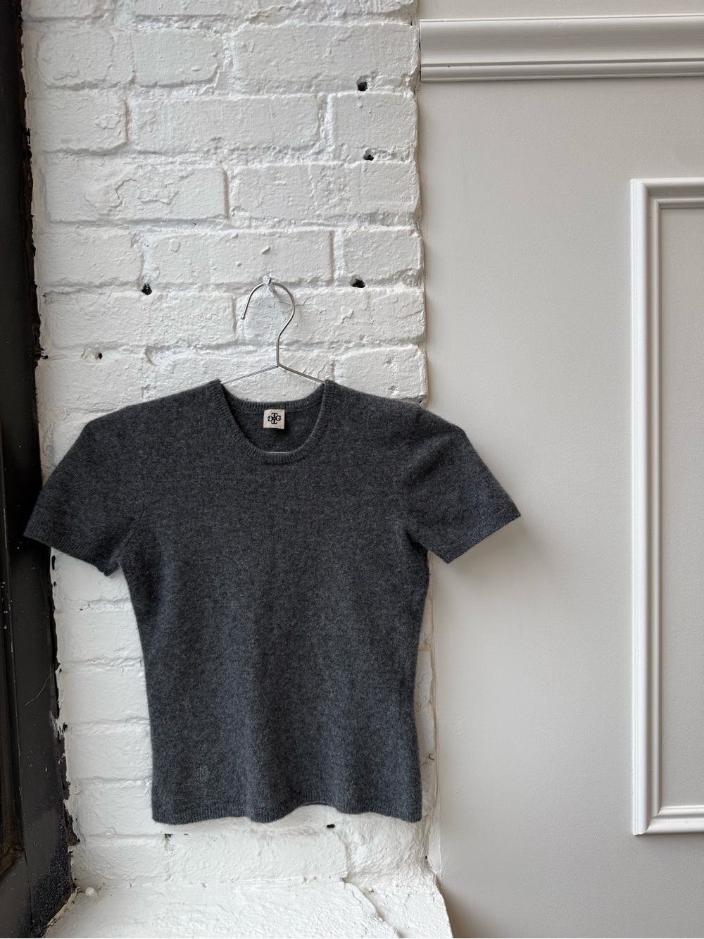 Cozy Charcoal Crewneck Sweater with Logo Tag